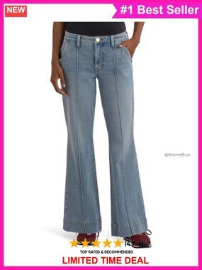 High Rise Fab Ab Flare Jeans Pin Tuck Front Slim Fit Denim